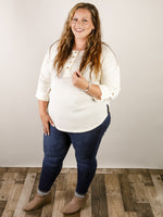 Curvy Cream 3/4 Sleeve Henley Top