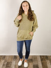Olive Waffle Knit Washed Hoodie