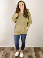 Olive Waffle Knit Washed Hoodie