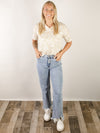 Light Yellow Floral V-Neck Short Sleeve