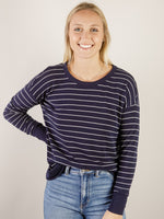 Navy with White Stripe Knit Long Sleeve