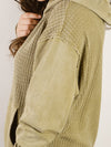 Olive Waffle Knit Washed Hoodie