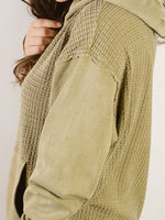 Olive Waffle Knit Washed Hoodie
