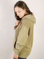 Olive Waffle Knit Washed Hoodie