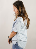 Light Denim Short Sleeve Button Down Shirt