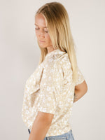 Light Yellow Floral V-Neck Short Sleeve