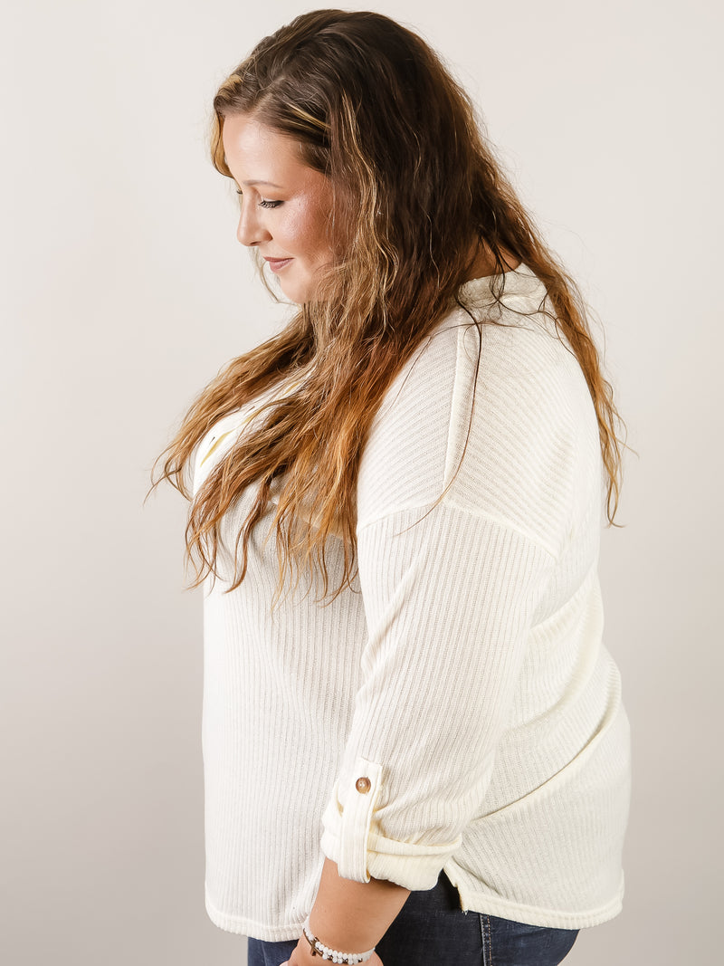 Curvy Cream 3/4 Sleeve Henley Top