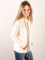 Cream Hoodie with Lace Sleeves