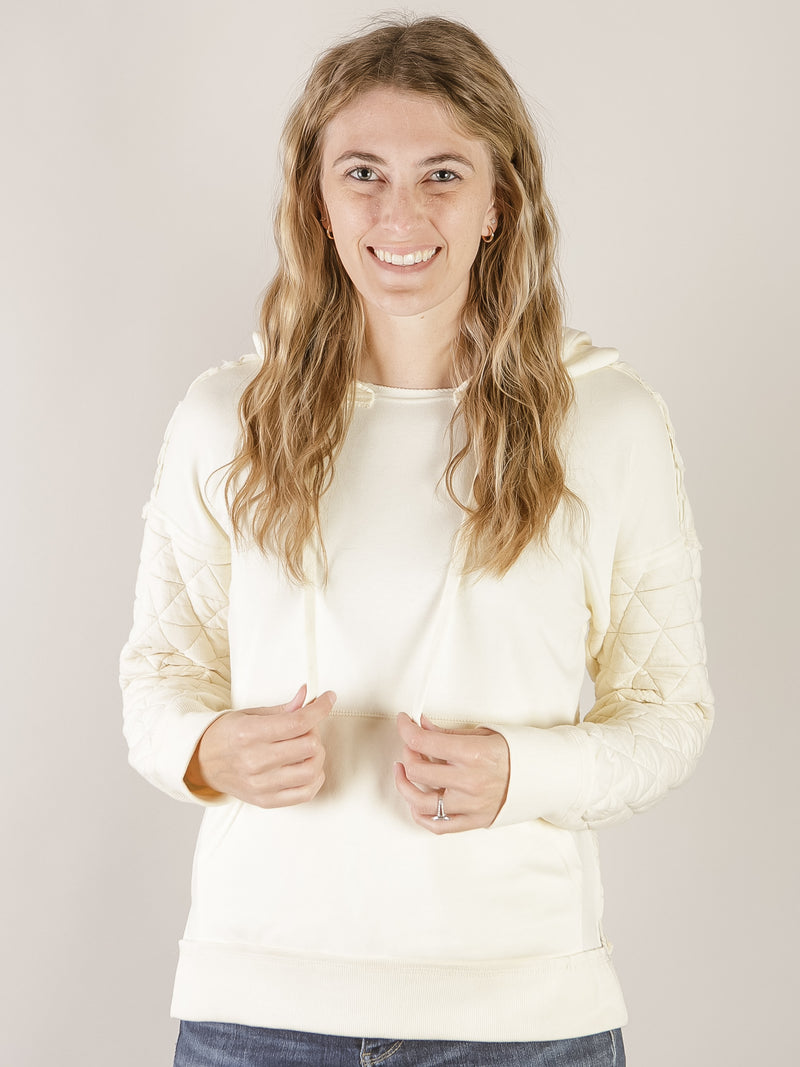 Ivory Quilted Hooded Sweatshirt