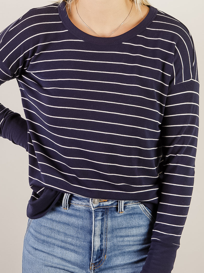 Navy with White Stripe Knit Long Sleeve