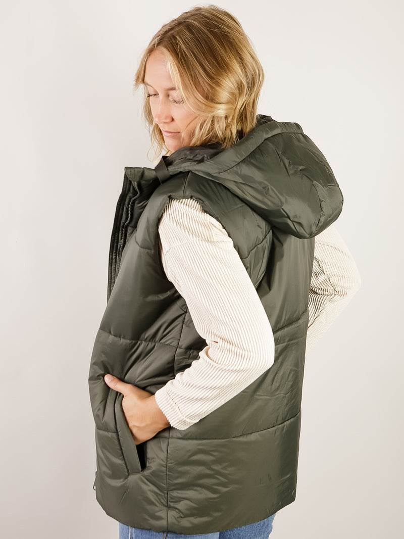Dark Olive Long Padded Vest
