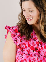 Fuchsia Floral Print Sleeveless Blouse