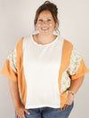 Curvy Apricot Ditsy Floral Color Block Tee