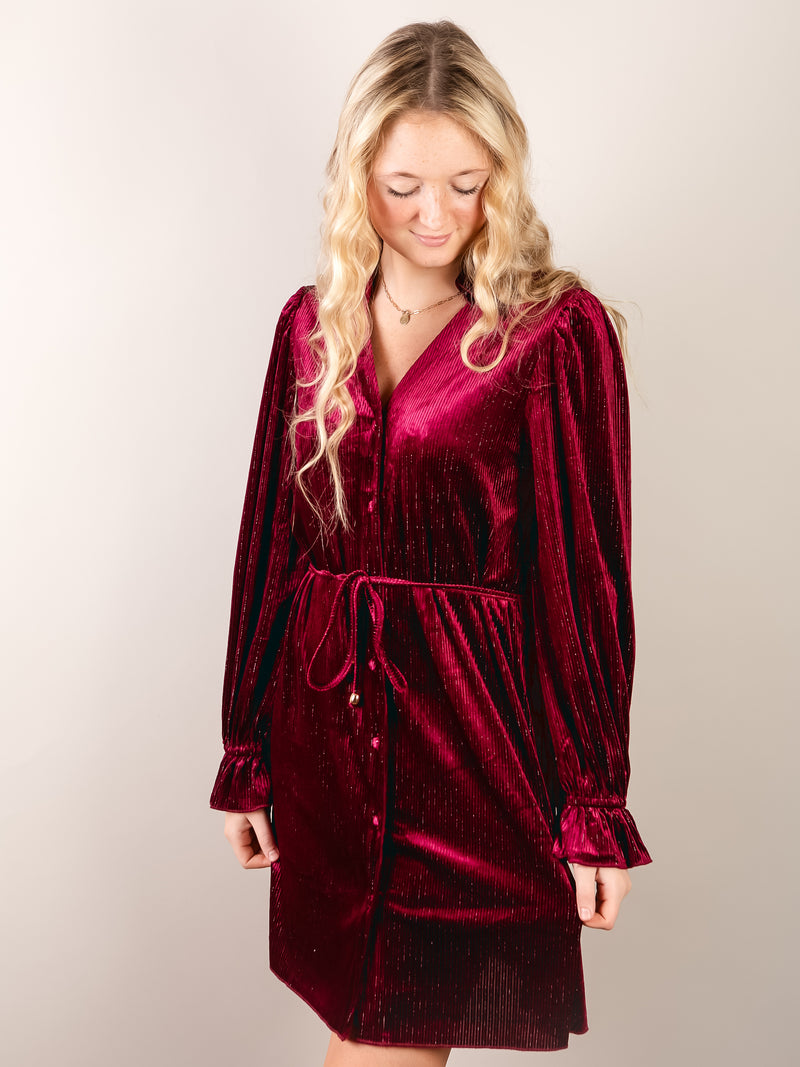 Wine Velvet Shirt Dress