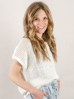 Cream Crochet Knit Short Sleeve Sweater