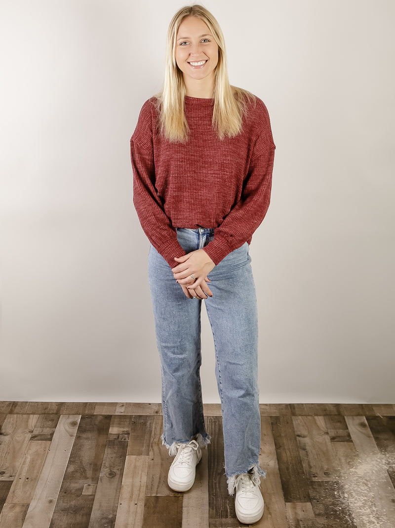 Wine Drop Shoulder Sweater Knit Top