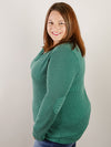 Curvy Hunter Green Ribbed Vneck Long Sleeve