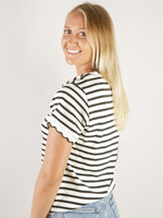 Ivory and Black Striped Knit Short Sleeve