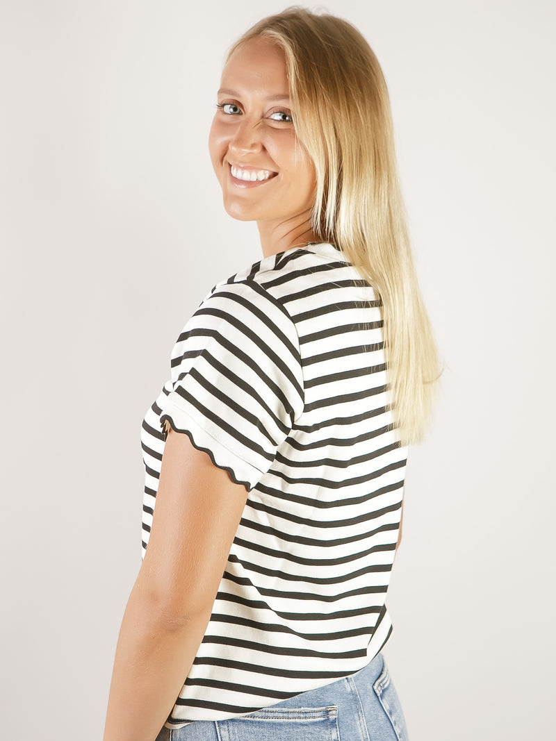 Ivory and Black Striped Knit Short Sleeve