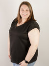 Curvy Black Thermal V-neck Short Sleeve