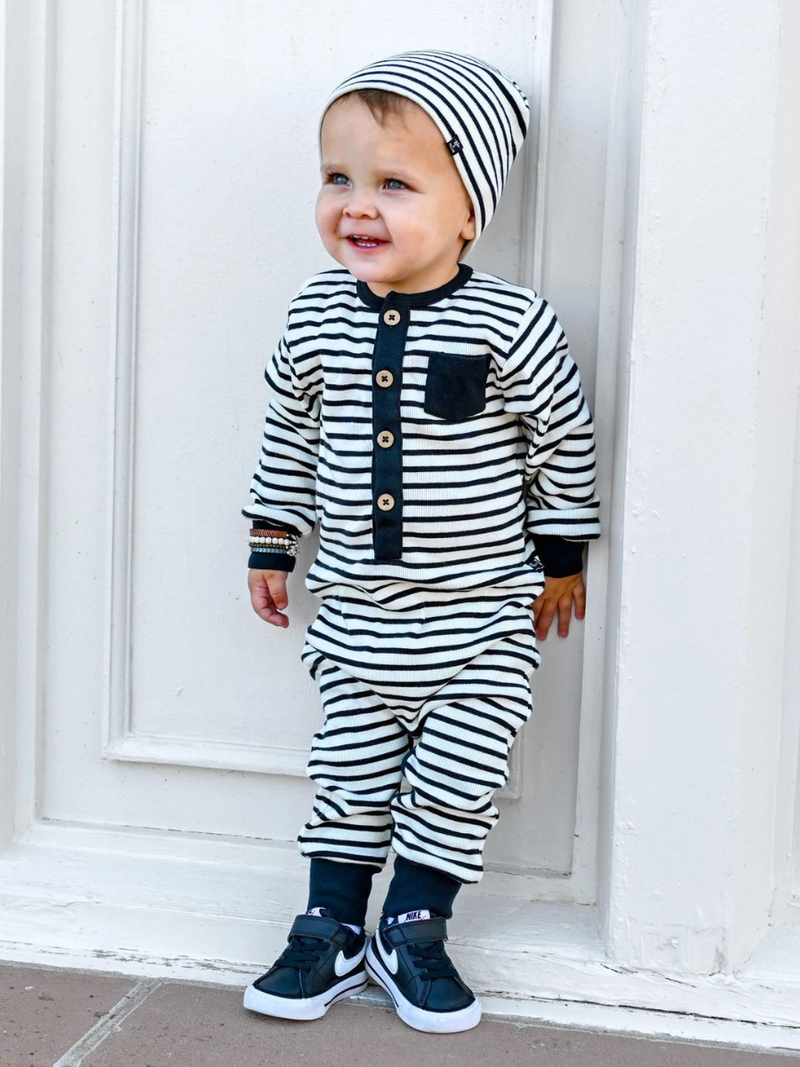 Black and White Striped Infant Romper