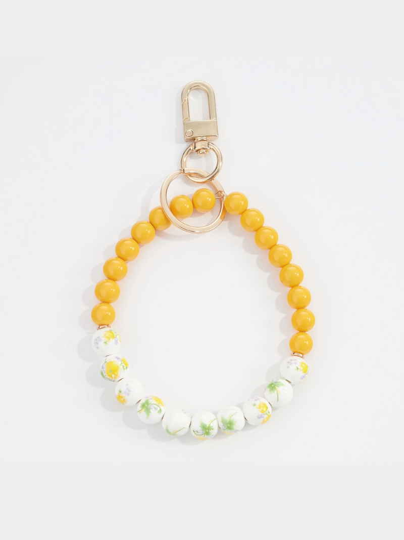 Yellow Beaded Keychain Wristlet