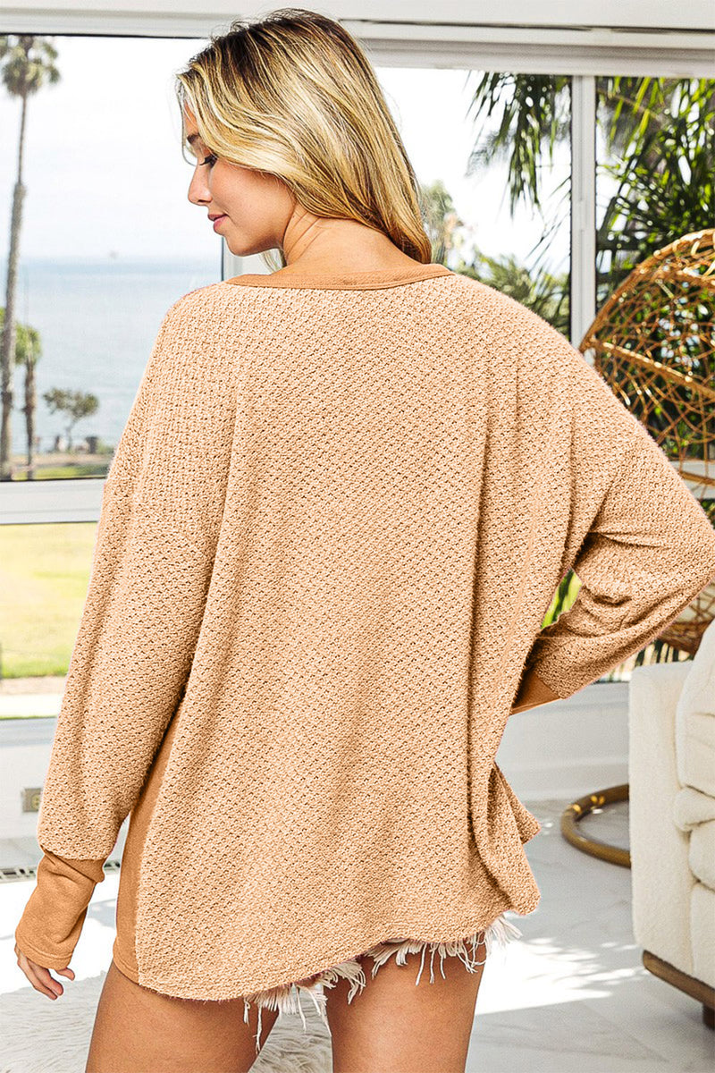 Taupe Long Sleeve Top with Kangaroo Pocket (Online Exclusive)