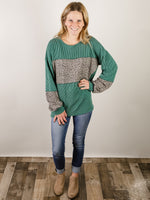 Hunter Green Ribbed Top with Animal Print