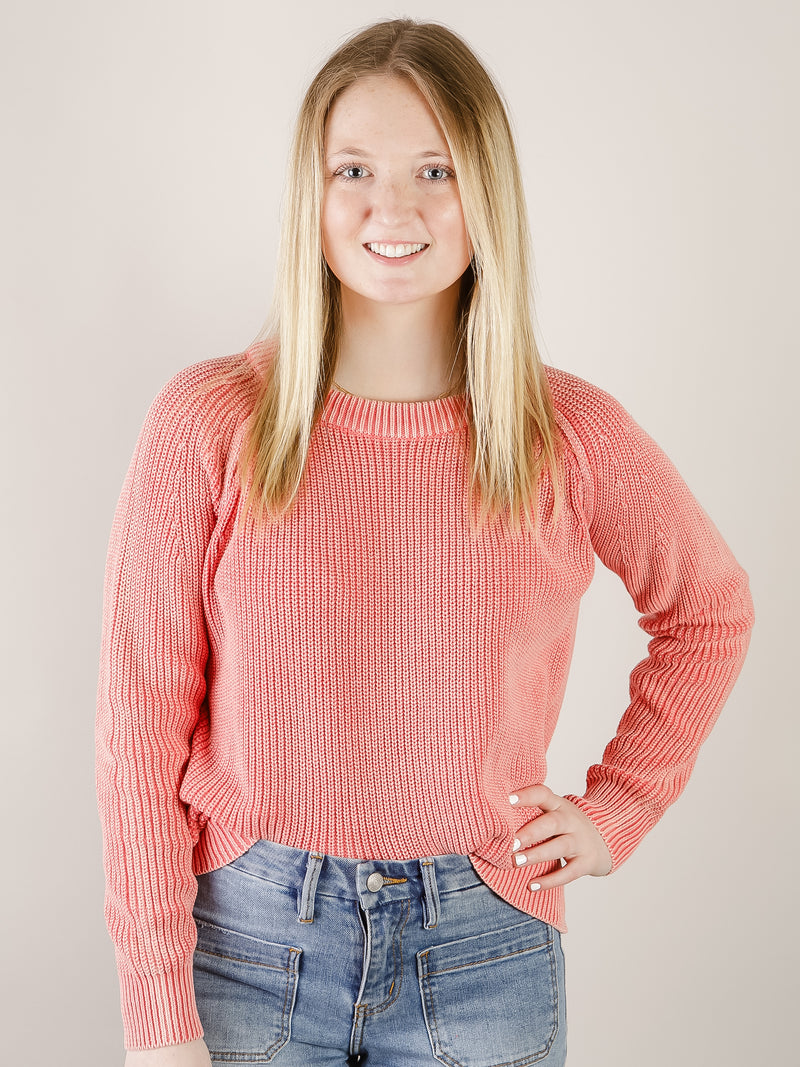 Coral Washed Pullover Sweater