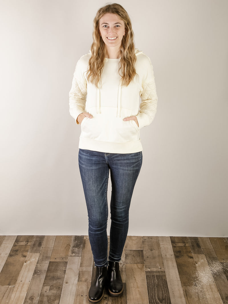 Ivory Quilted Hooded Sweatshirt