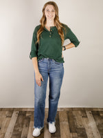 Hunter Green 3/4 Sleeve Henley Top