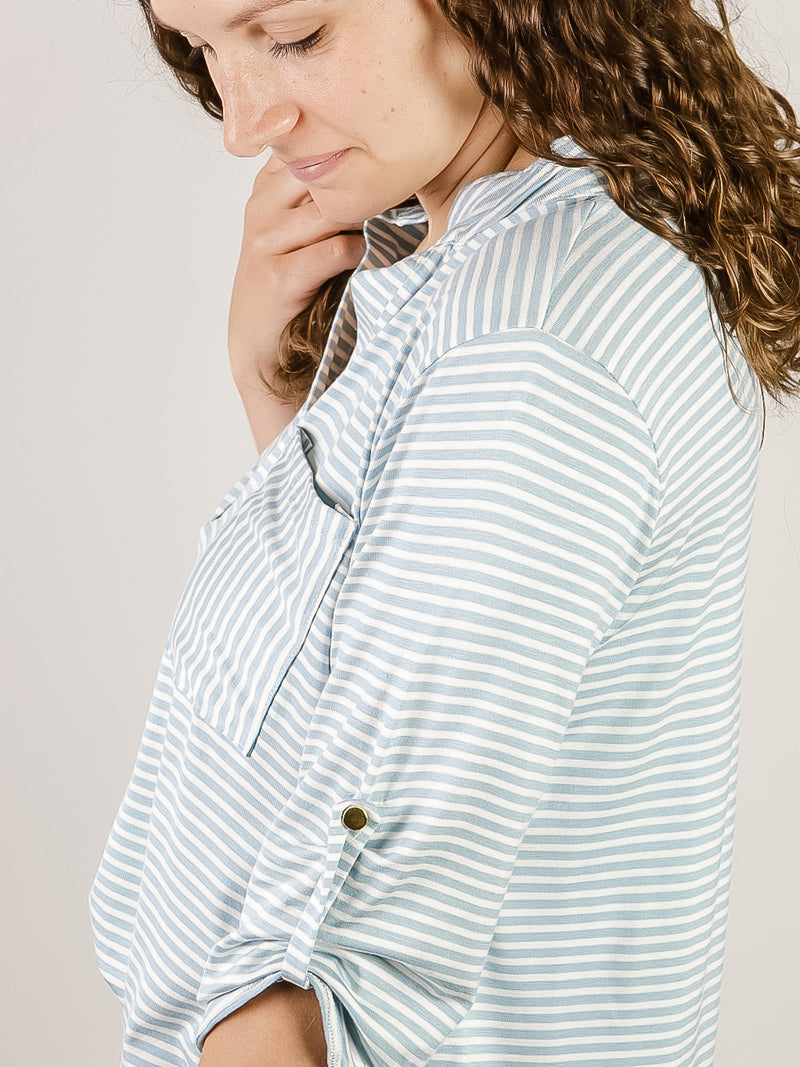 Light Blue Striped 3/4 Sleeve Knit Top