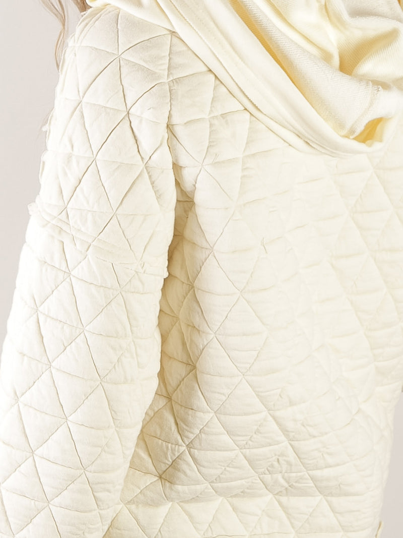 Ivory Quilted Hooded Sweatshirt