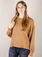 Solid Ribbed Camel Crewneck