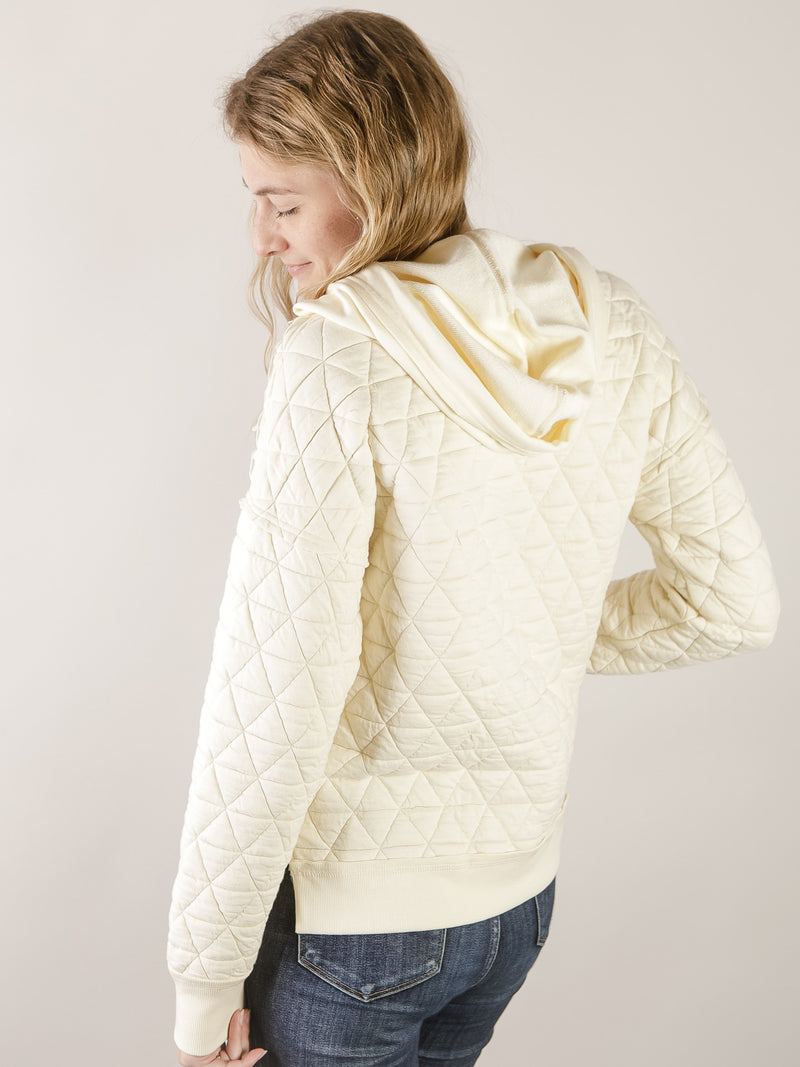 Ivory Quilted Hooded Sweatshirt