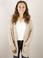 Beige Open Front Cable Cardigan