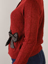 Burgundy Bow Pocket Cardigan Sweater