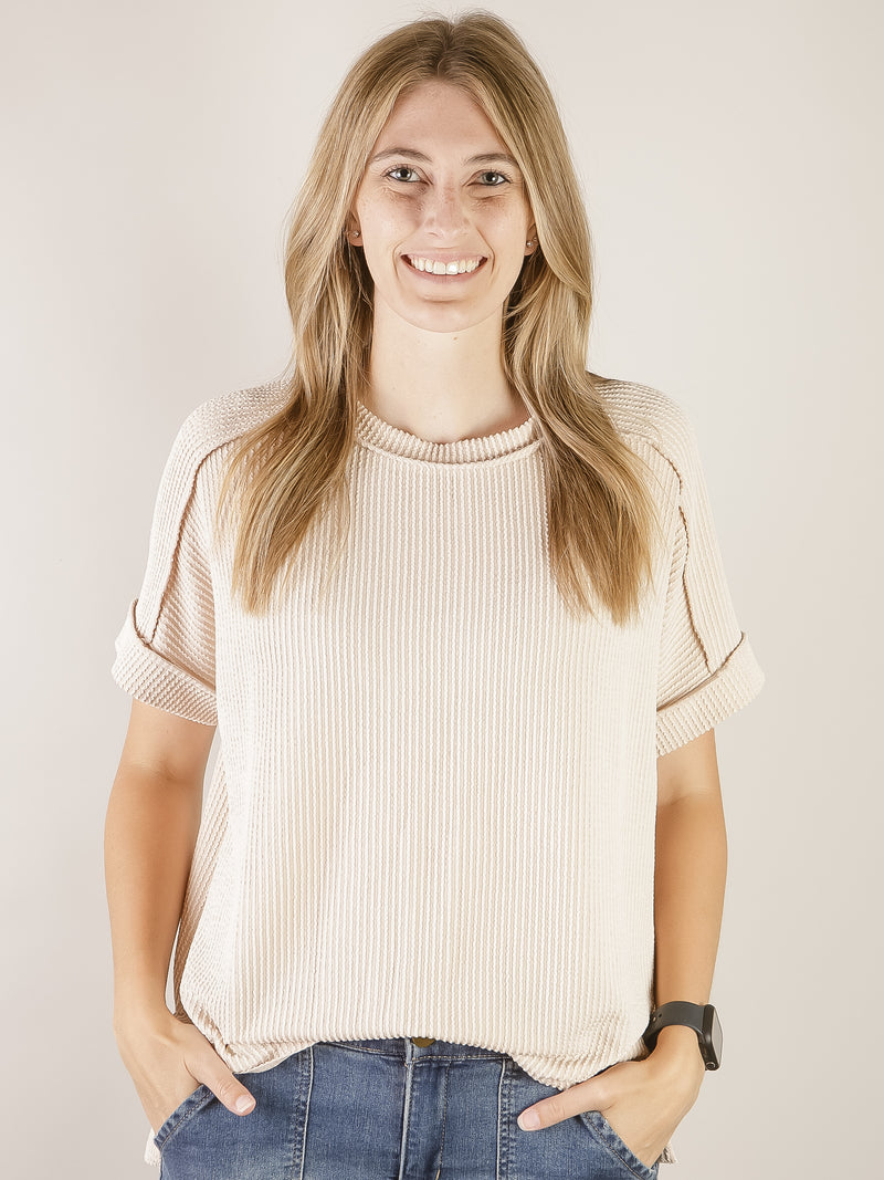 Sand Beige Ribbed Corded Top