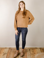 Solid Ribbed Camel Crewneck