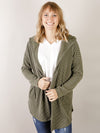 Olive Ribbed Open Hooded Cardigan