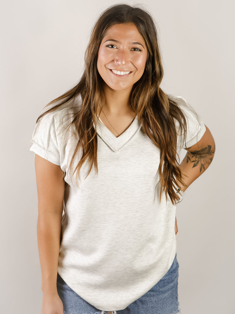 Light Heather Grey Short Sleeve V-Neck Tee