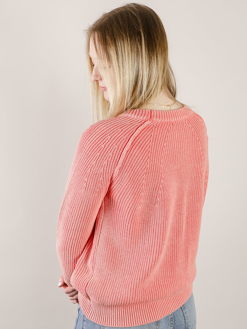 Coral Washed Pullover Sweater