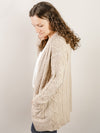 Beige Open Front Cable Cardigan