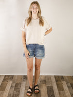 Sand Beige Ribbed Corded Top