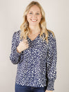 Navy V-Neck Polka Dot Blouse