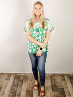 Kelly Green Floral Top with Embroidery