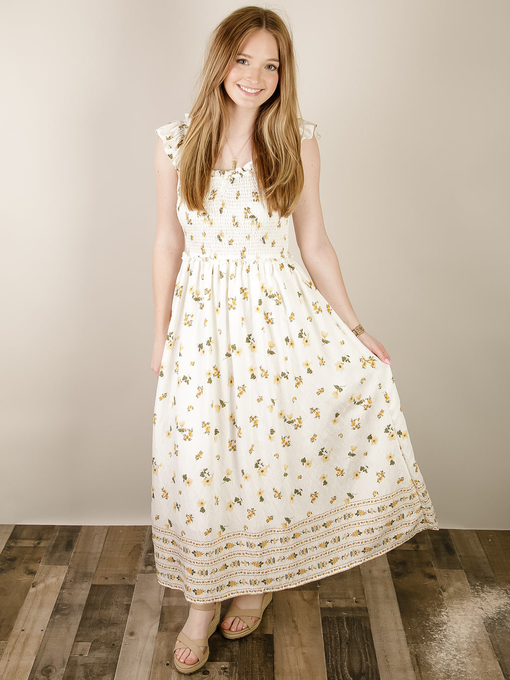 yellow and white floral midi dress Floral Corset A Line Midi Dress Yellow