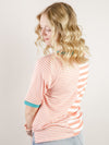 Coral Striped Tee with Teal Accent