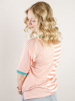 Coral Striped Tee with Teal Accent