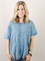 Ocean Blue Washed Waffle Top